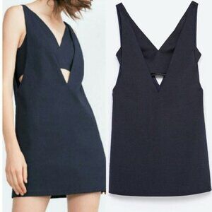 Zara Trafaluc Navy PInafore Mini Dress S Cut Out Peep Bralette Sleeveless